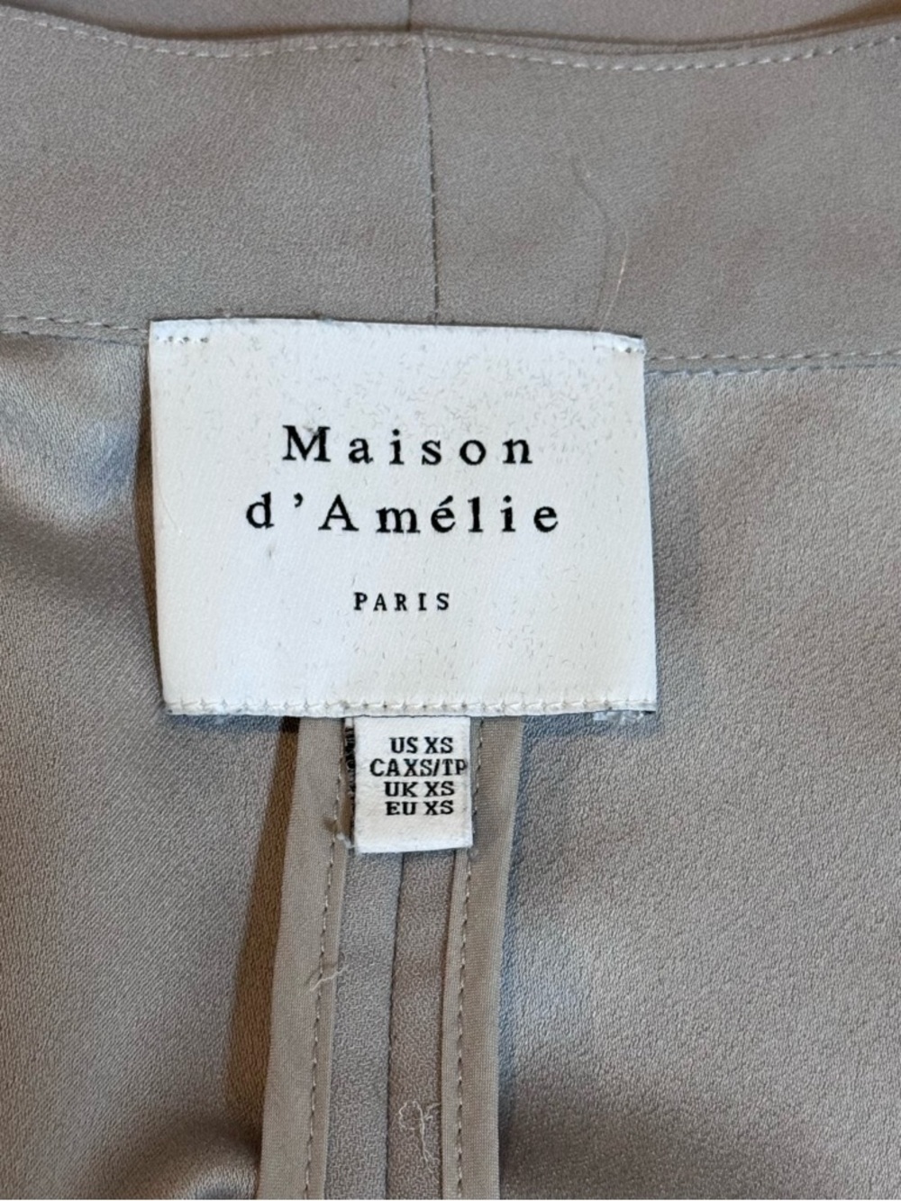 Maison d Amelie Taupe Open Front Blazer Ruched Sleeve Minimalist Workwear XS - Picture 5 of 8